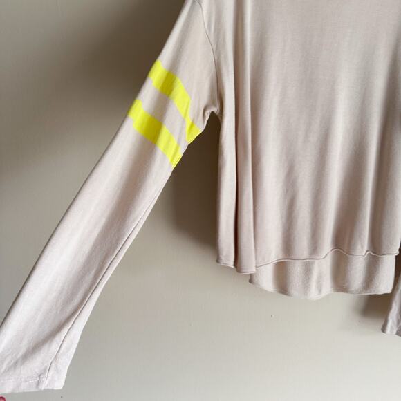 Sundry x Evereve Tan + Neon Stripe Varsity Long Sleeve Lightweight Sweater - Picture 3 of 10